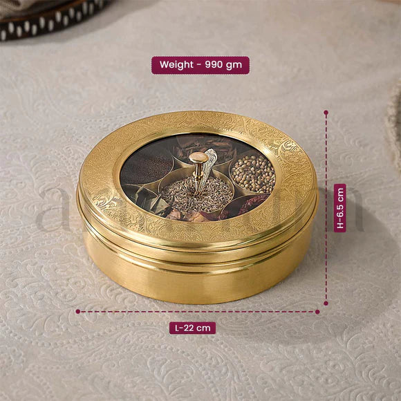 Brass Masala Box with See-Through Lid For Gift