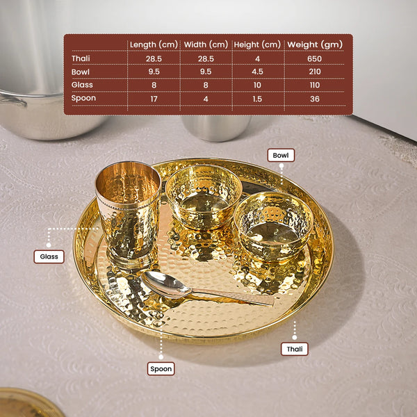 Brass Hammered thali set