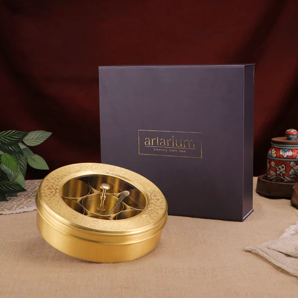 Brass Masala Box with See-Through Lid For Gift