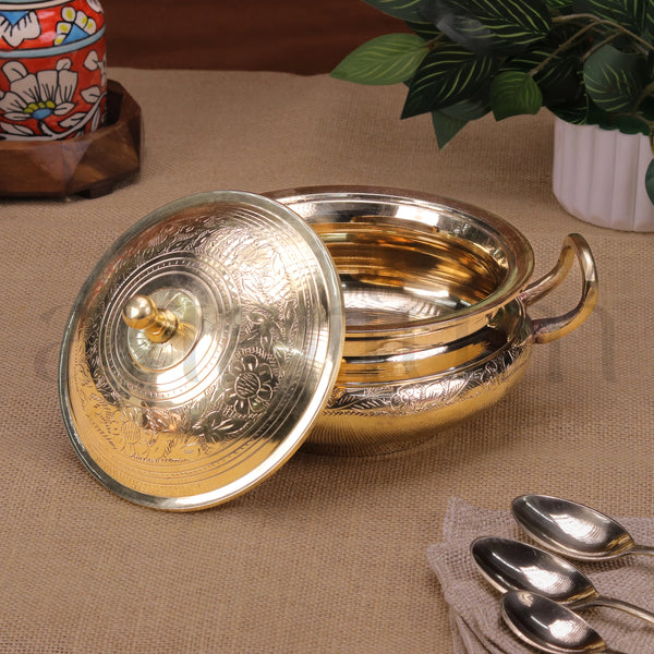 Handcrafted Brass Serving Pot With Lid