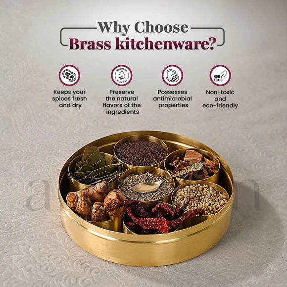 Brass Masala Box with See-Through Lid For Gift